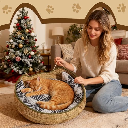 Cama tejida para gatos y cesta lavable de interior 4
