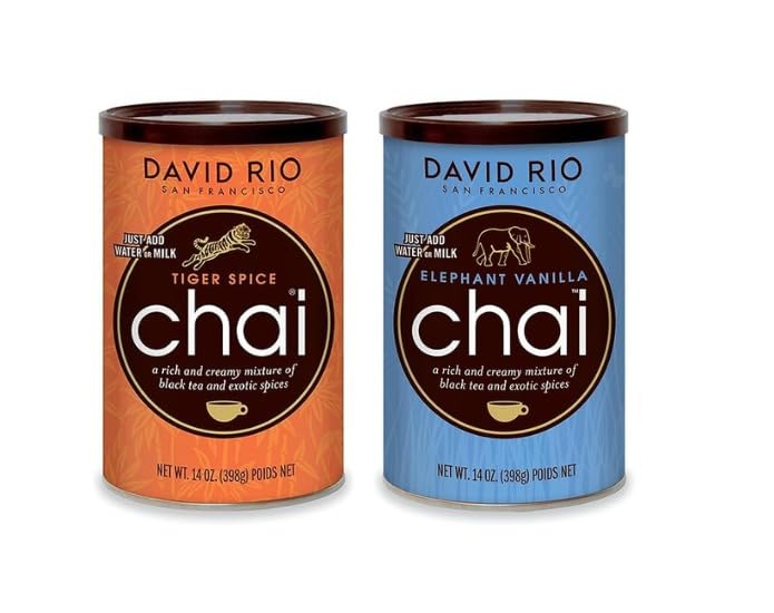 David Rio Chai Mix Tiger Spice Elephant Vanilla 14 oz 398g Instantánea Té Chai Pack 2