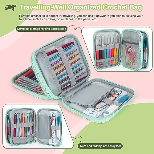 Image of Katech 85 pcs Crochet Hooks Kit Knitting Accessories with Crochet Case, Small Sizes Crochet Hooks for Knitting Lace Yarn, Colorful Ergonomic Crochet Needles Set for Making Sweater, Bag and Hat (Green)