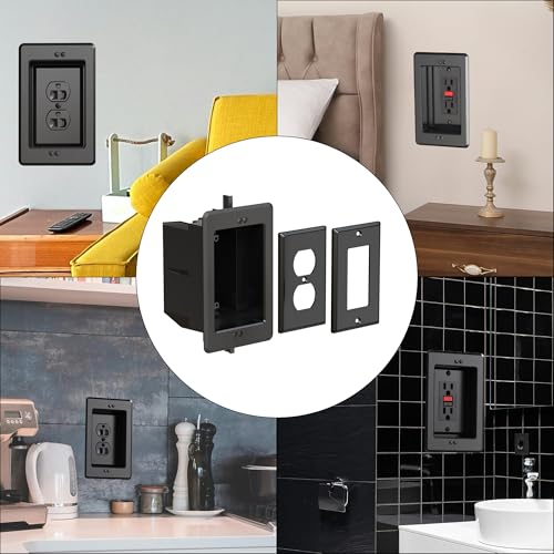 Image of Recessed Outlet /Electrical Box Single Gang, for Wall Mount TV, Antenna, Phone and Cable TV, Suitable for GFCI Outlet and Standard Outlet, for Old or New Construction (Black)