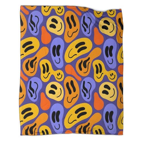 AYZOFCNDK Cartoon-Smiley-Muster Flanell Decke Kinder Jungen Denk-Wurf-Decke 3D Sherpa Decke Für Teens Erwachsene Plüsch Bettdecke Für Bett Couch Geschenkidee Für Zuhause 40x50inch(100x130cm)