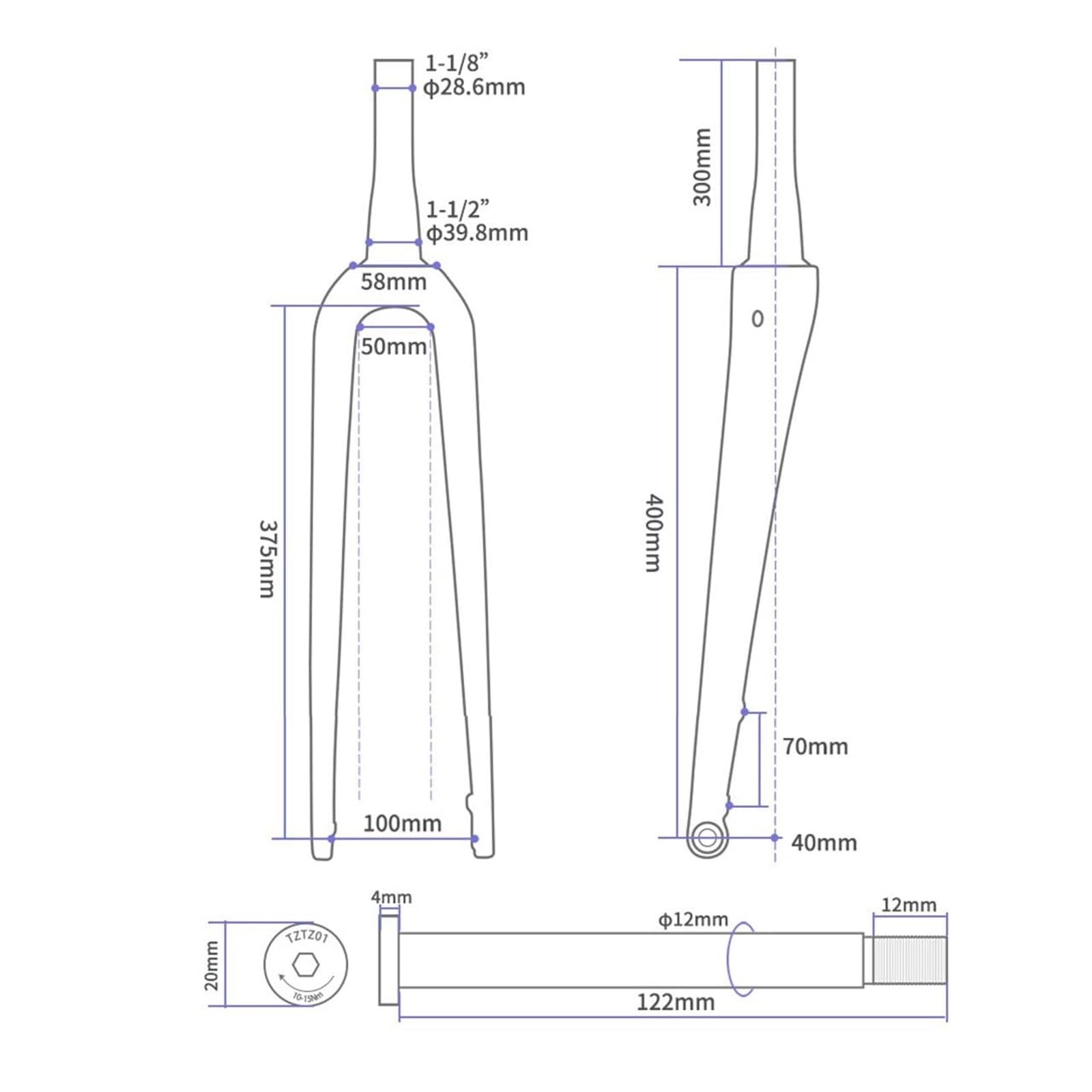 700C Carbonfaser-Rennrad-Starrgabeln 100 x 12 mm Steckachse Scheibenbremse 700c x 45 mm Vorderradgabel 1~1/8 Zoll gewindeloses konisches Rohr Ultraleichtes Fahrrad