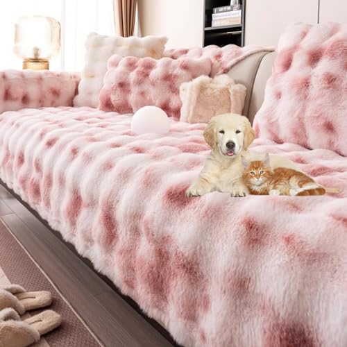Housse de canapé en forme L peluche dégradée rose finition premium
