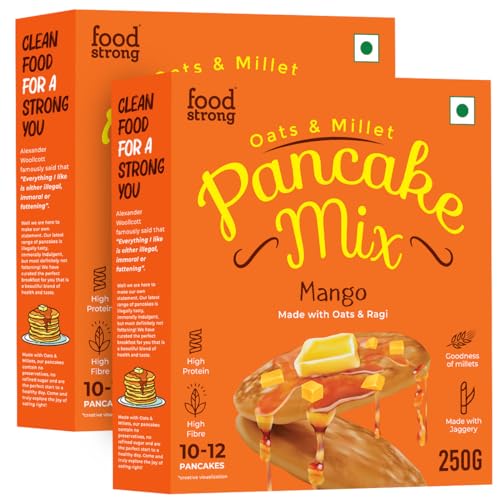 Image of foodstrong Oats And Millets Mango Pancake Mix | High Protein & Fibre | No Maida, Refined Sugar - Made With Jaggery | Eggless Instant Breakfast Mix | 250 Gram X Pack Of 2