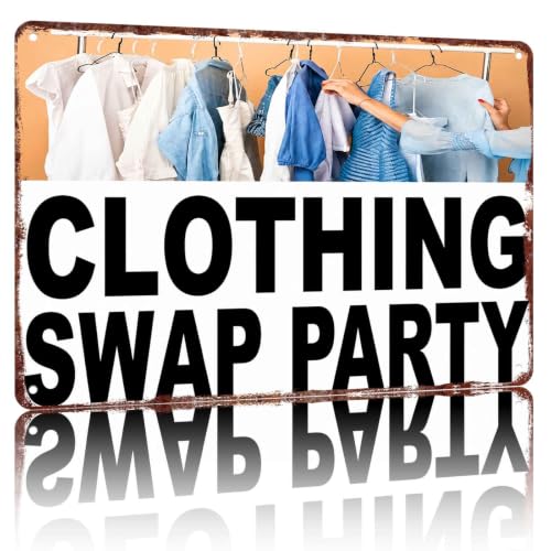 Blue White Vintage Clothing Swap Party Metal Sign 8x12 Inch