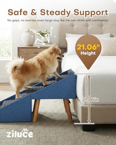 Image of Dog Ramp for Bed & Couch, Dog Stairs 21.06 inches High for Large /Medium /Small Doggie, Foldable 2 in 1 Wooden Pet Steps for Puppy Older and Injured Dogs, Split Ottoman Design, No-Slip Surface