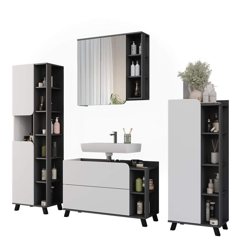 Vicco Badmöbel-Set Karen, Anthrazit/Weiß, 100 cm