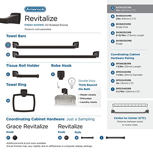 Amerock Bh36033Orb | Oil Rubbed Bronze Towel Bar | 18 In (457 Mm) Towel Rack | Revitalize | Bathroom Towel Holder | Bathroom Hardware | Bath Accessories #TOP3