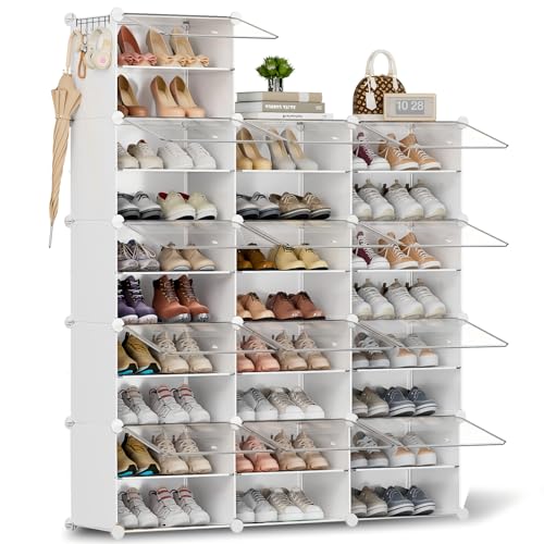 Orgahome Zapatero con 26 compartimentos, zapatero alto y estrecho, zapatero blanco, armario alto cerrado para armario, pasillo, dormitorio, entrada, DIY personalizable
