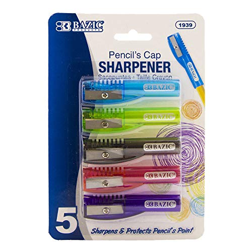 BAZIC Pencil Sharpener Pencil's Cap Top Sharpeners, Standard Size Pencils CrayonOne Blades Sharpeners for School Office (5/Pack), 1-Pack