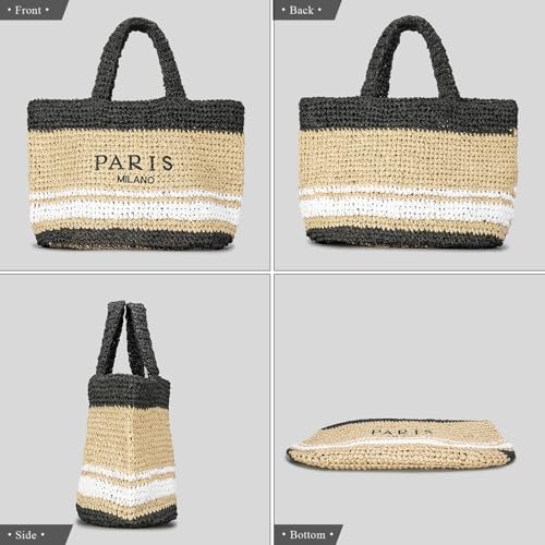 Image of Large Straw Tote Bag Summer Straw Purse for Women Holiday Raffia Woven Beach Bag Handbag