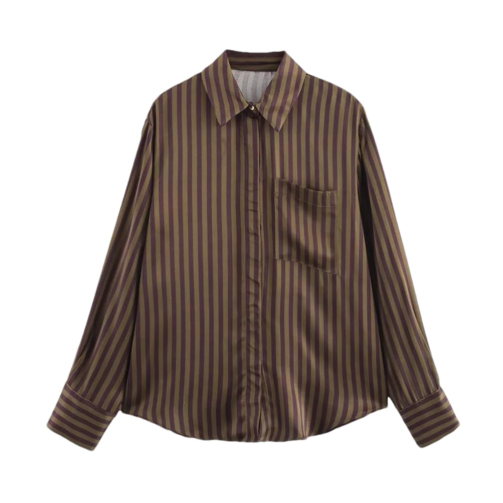 Womens Striped Shirt and Drawstring Trousers Set Button Down Shirt Wide Leg Pants Sets Tracksuit