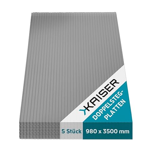 KAISER plastic® Doppelstegplatten Anthrazit-Grau PC [16/20 mm] – Made in Germany | Schlagfeste Hohlkammerplatten für Terrasse & Carport | 3er, 4er oder 5er Set | Längen: 2m – 4m (5, 98 x 350 cm)