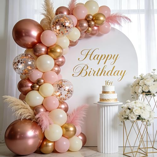 Image of Blush Pink Metallic Gold Confetti Balloon Arch Kit 144 Pcs