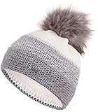 Faera Wintermütze warm gefüttert mit Fleece-Futter Kunstfell Bommel-Mütze Winter Strick-Mütze Beanie-Mütze Damen Herren One-Size 12, Farbe:Grau