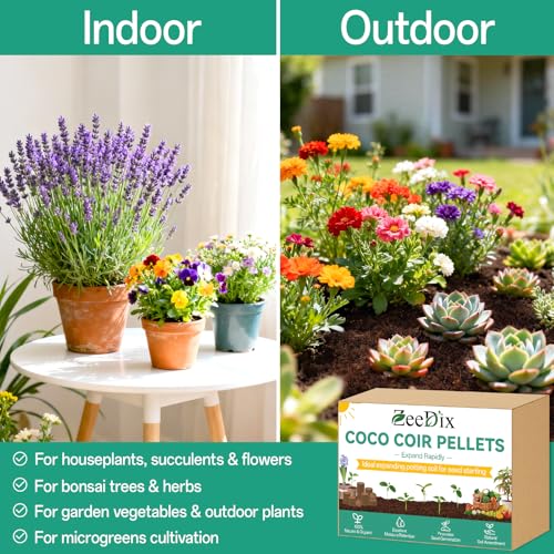 Image of ZeeDix 100 Pcs (40mm) Compressed Coco Coir Fiber Potting Soil Seed Starters - Organic Coco Coir Pellet Fiber Soil for Planting Bonsai, Herbs, Plants, Flowers and Vegetables