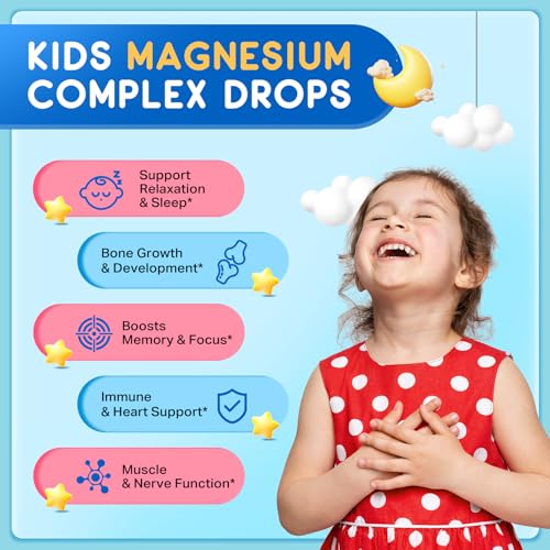 Image of (2 Pack) Magnesium Glycinate Liquid for Kids, Kids Magnesium Liquid Drops Supplement with L-Theanine, Calcium, Zinc, Vitamin D3 K2 for Sleep Calm Relaxation Brain Bones, Mixed Berry Flavor 4 Fl Oz