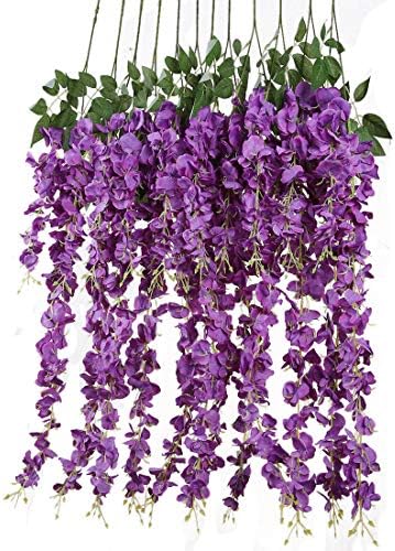 Veryhome 12PCS/Lot 3.6feet/piece Artificial Flowers Fake Wisteria Vine Silk Flower for Wedding Decorations Home Garden Party Decor (Purple Fuchsia)