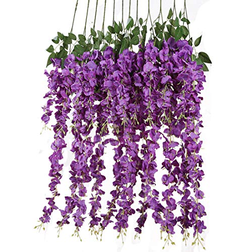 12 PCS 3.6feet Fleurs Artificielles Faux Wisteria Réaliste Soie Romantique Suspendu À La Vigne pour Les Décorations De Mariage Home Garden Party Decor Pourpre