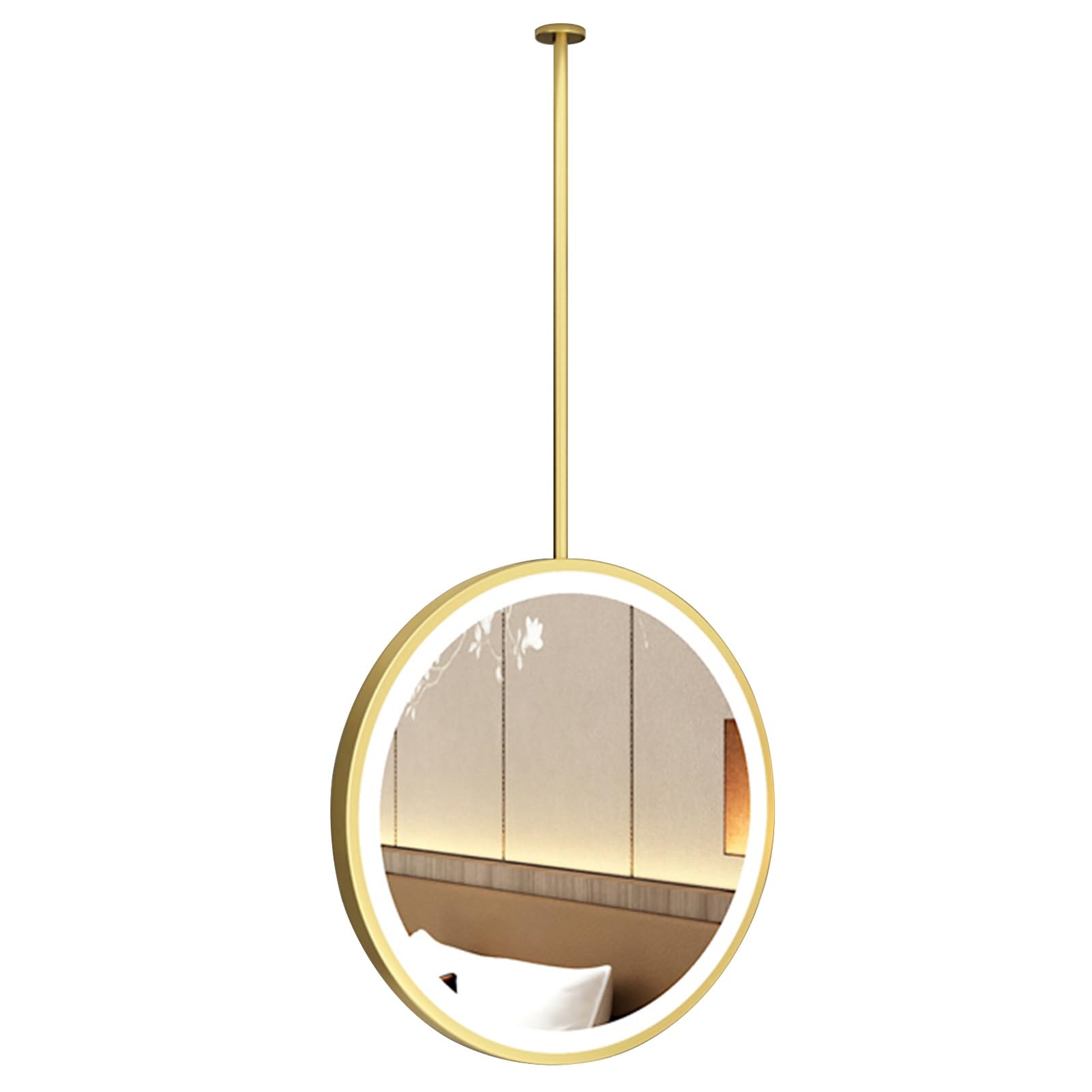 FGXHHS Gold Round Mirror LED Bathroom Vanity Makeup Ceiling Hanging HD Mirrors with 3 colors Lights, Modern Wall Mounted Circle Metal Frame(Diameter-40CM/15.7INCH)
