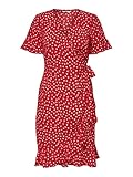 Wickelkleid aus gewebtem ONLY Damen Blusen Wickelkleid  Lockeres Midi Kurzarm Tunika Dress  Knielang mit Bindegürtel ONLOLIVIA, Farben:Rot, Größe:42