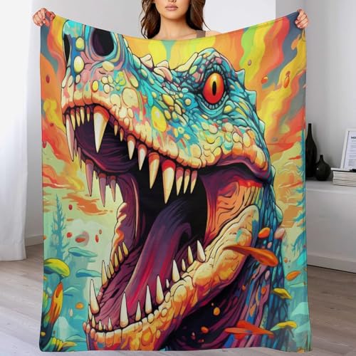 Couverture dinosaure en flanelle douce 180x200 cm pour canapé et lit