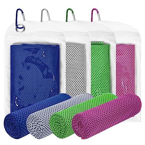 Yoimira Kühltuch Als Cooling Towel Kühlendes Handtuch 4er Set Kühlhandtuch für Sport & Fitness kühltücher für Gym Laufen Yoga Golf Tennis Camping Reisen