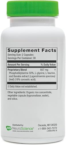 Miniatura 5 de NeuroScience Calm CP - Soporte suprarrenal y para dormir enfocado en cortisol con hoja de banaba (ácido corosólico al 2%) y fosfatidilserina (60