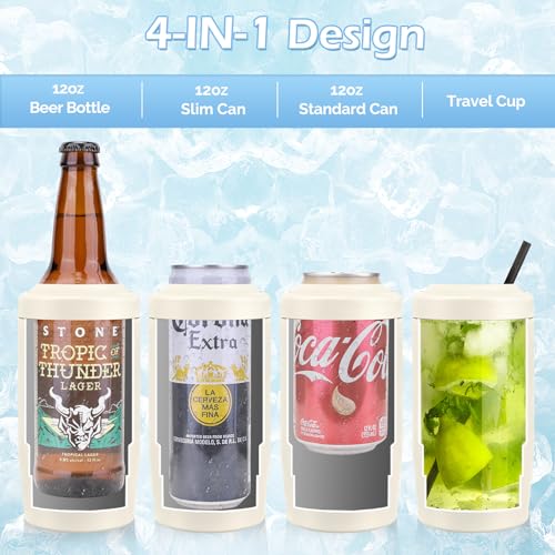 Image of Morefeel 4-in-1 Insulated Can Cooler for 12 oz Cans & Bottles | 304 Stainless Steel Can Holder Fits 12 Oz Slim Cans, Standard Cans, Beer Bottles & Works as A Open Cup; Dishwasher Safe