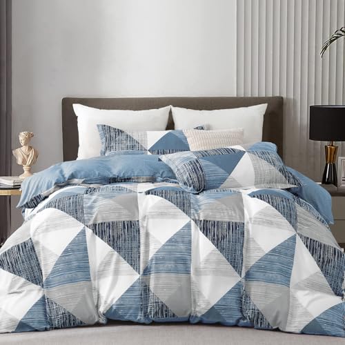 Duvet Cover Set King Size Geometry Beddding Set with pillowcases for Teens Adults Soft Microfiber Polyester Geometry Bedding, Blue, 230x220cm