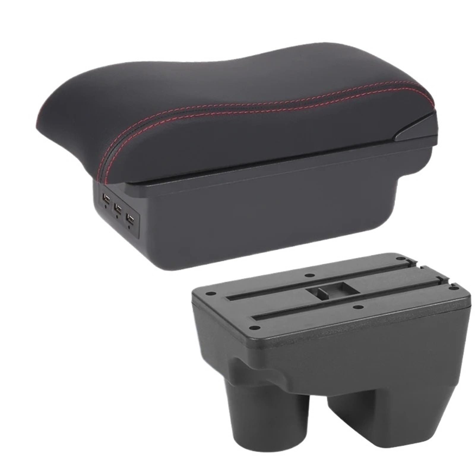 AWGNTQQ Car Armrests For Toyota For Yaris Elegant GR 2021 2022 2023 2024 2025 Car Armrest Storage Box Retrofit Accessories(B1 Black red 3USB)