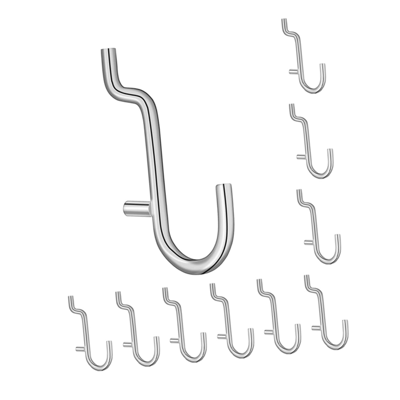 KICHOUSE 10-Pack Stainless Steel Pegboard Hooks Heavy-Duty Wire Hooks for Tool Organization Kitchen Utensils Garage Workshop