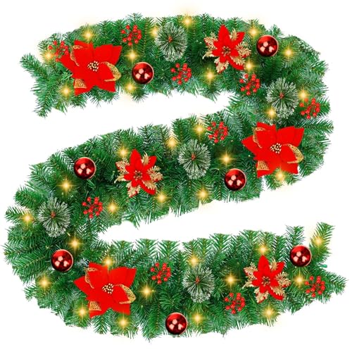 Weihnachtsgirlande mit Beleuchtung, 2.7M Girlande Weihnachten Batterie...