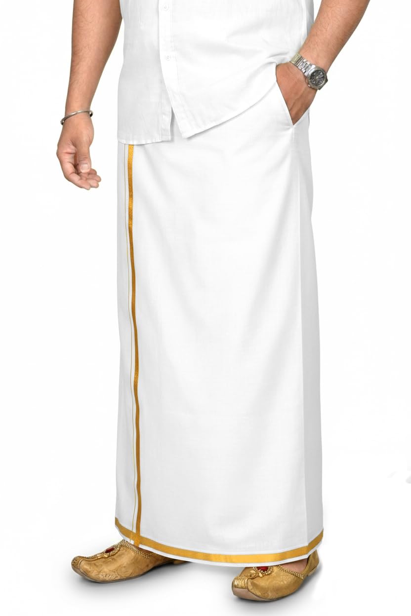 tuni mani Men's South Indian Traditional Readymade Polyester Welcro Dhoti With side Pocket | Adjustable for all Size (28"-44" inches)-picture-7
