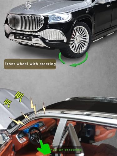 Image of Die-Cast Zinc Alloy 1:24 Scale Mercedes Benz Gls600 Maybach Car Model Large With 6 Openable Doors,Lights & Music Alloy Pull Back Toy Car For Kids (Gls600),Black