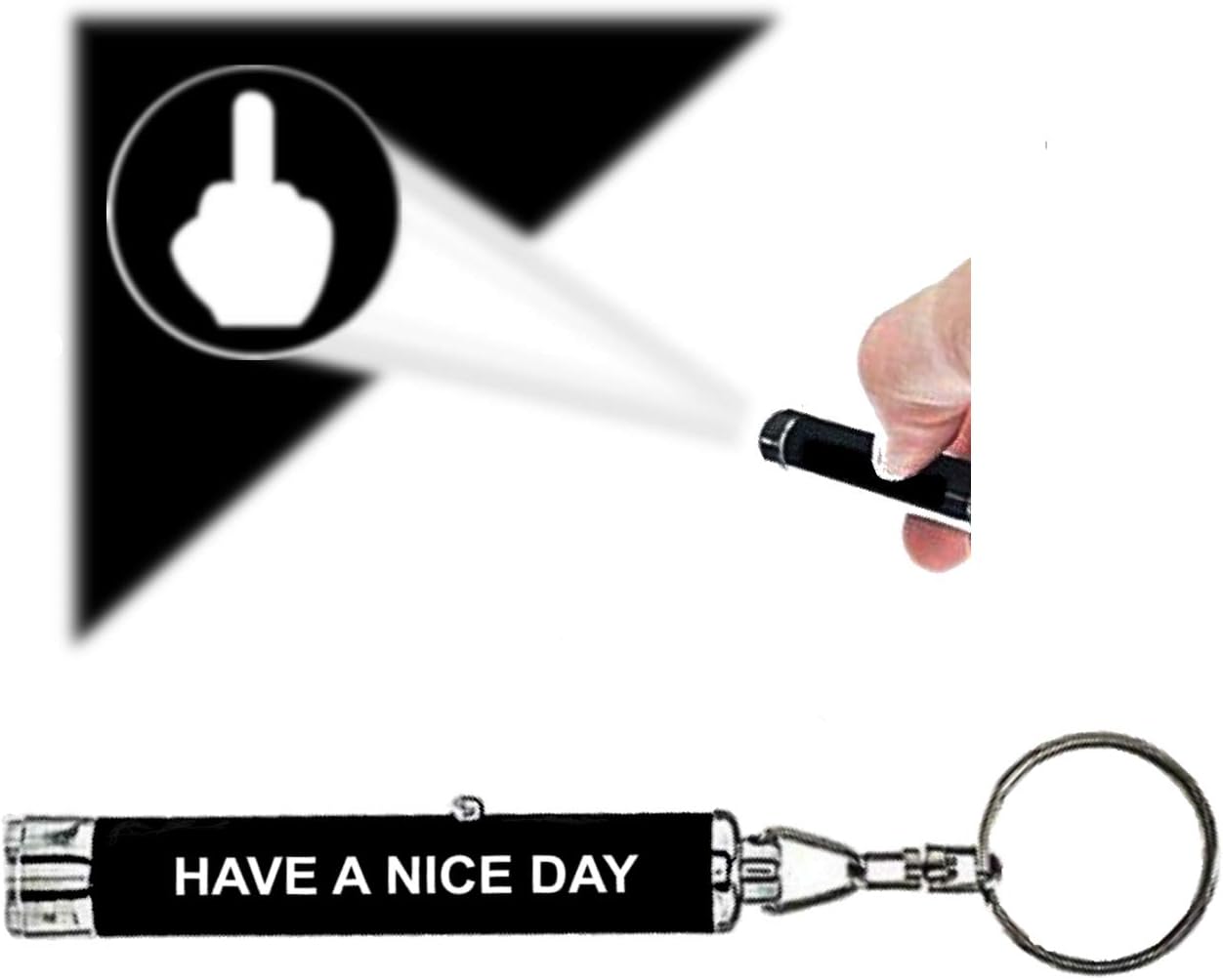 Vinylcation Funny Middle Finger Keychain LED Light - Projects Middle Finger Image - Novelty Gag Gift for Adults, Funny Prank Gift, White Elephant & Coworker Gift