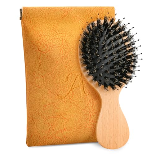 Travel Hair Brush, Mini Boar Bristle Hair Brush for Women - Small Portable Compact HairBrush for Girls Kids Women Best Gift, Travel Size for Purse, Vacation, Business Trips & Outings