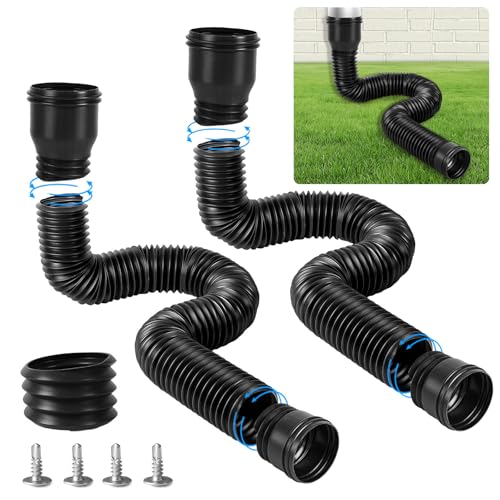 YushengTai Kit de Extensión Flexible para Bajante, Prolongación Redonda para Bajantes de Canalón 80/100 mm, Ampliación Ajustable de Canalones de 47 a 300 cm (Negro, 2 Piezas)