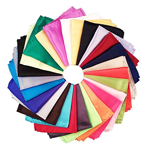 26 Piece Assorted Mens Satin Pocket Square Handkerchief Plain Hanky Set