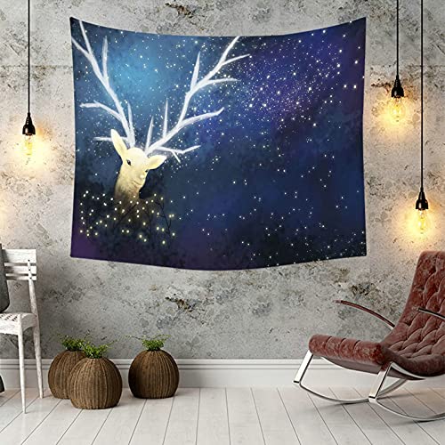 Tapiz de pared KnSam de alce y cielo estrellado, poliéster azul y lila, 150x150 cm 5