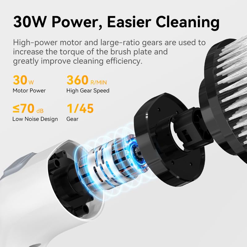 Image of Electric Spin Scrubber, Cordless Cleaning Brush Scrubber for Home, 360RPM /Mins-7 Replaceable Brush Heads-90Mins Work Time, 3 Adjustable Size, 2 Speeds for Bathroom Shower Bathtub Glass Car