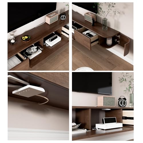 HYANXUE Schwimmende TV-Einheit, montierter Ständer mit Klapptüren und Seitentür, Aufbewahrungs-Bank unter dem Fernseher für Schlafzimmer, Wohnzimmer (Braun + LED, 180 cm) – Bild 6