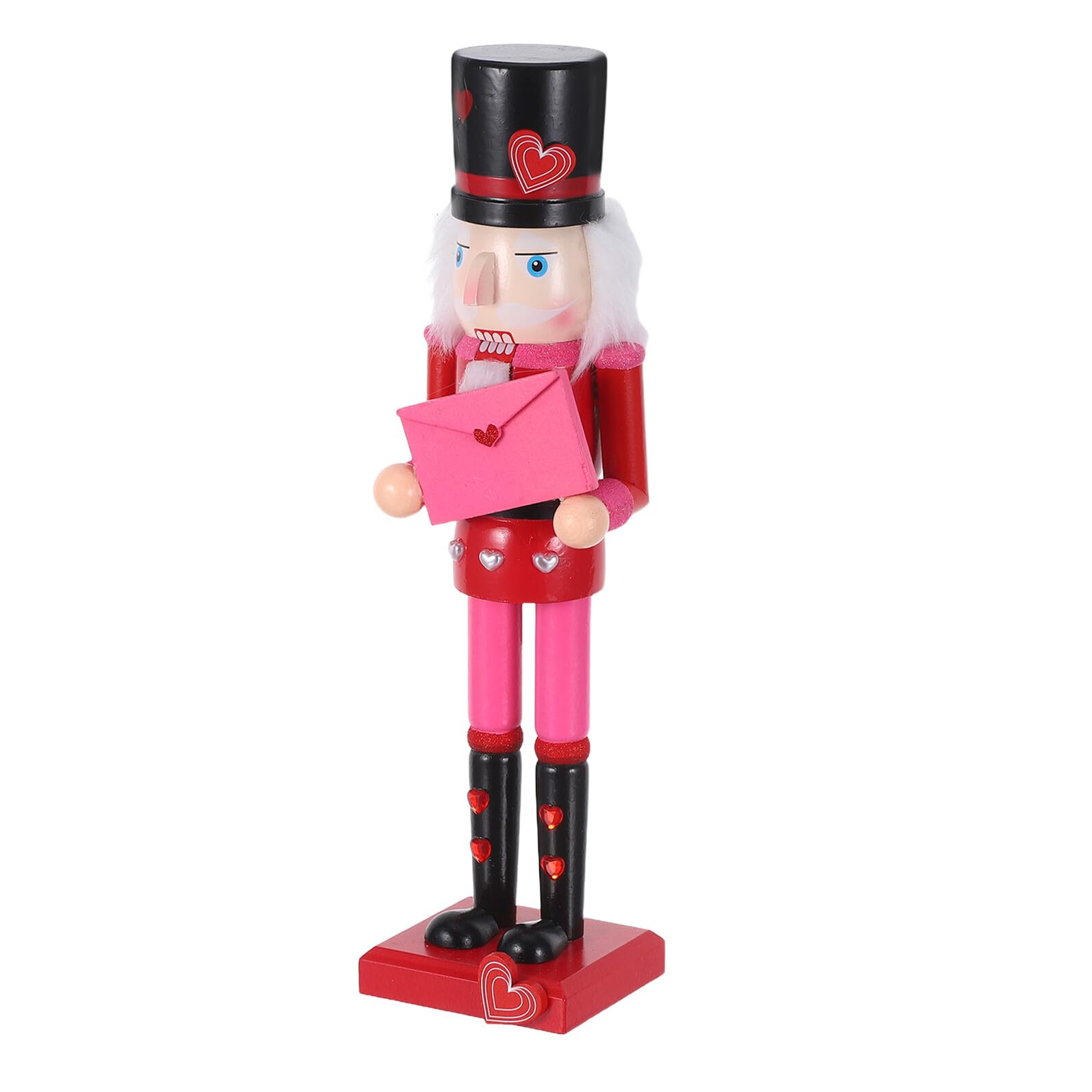 VANZACK Traditioneller Holz Nussknacker 36cm Valentinstag Deko Soldatenfigur mit Herz Rot Handbemalt für Tisch Kaminsims Weihnachten
