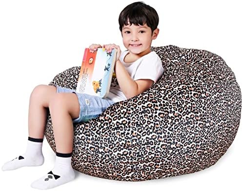 Lukeight Stuffed Animal Bean Bag Storage for Kids and Teens Without Filling, Stuffed Animal Storage Bean Bag Chair, Soft Velvet Leopard Print Bean Bag Chair Cover for Kids, (No Beans) X-Large