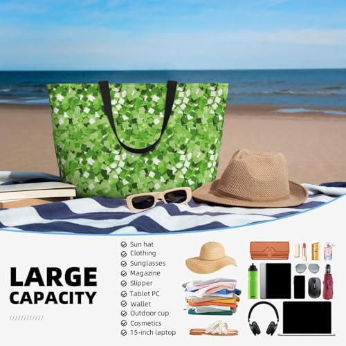 Large Beach Bags Water-resistant Sandproof - Sparkling Green Cute Beach Tote Bags for Women with Zipper4