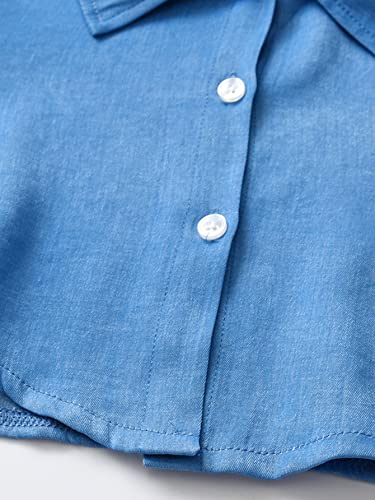 OYOANGLE Girl's 2 Piece Outfit Butterfly Patched Cami Dress with Long Sleeve Button Down Crop Shirt Set4