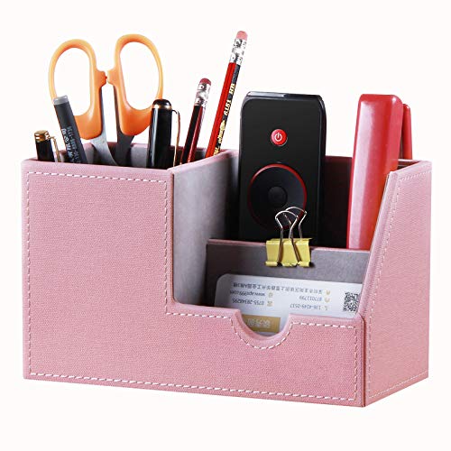 BLIECEN Leather Pen Organizer,Pencil Holder,Cute Pen Cup/Tray/Caddy,Office Supplies Desk Oragnizers and Accessories,Desktop Storage Box for Stationery,Business Card,Mail,Cell Phone,Remote Control
