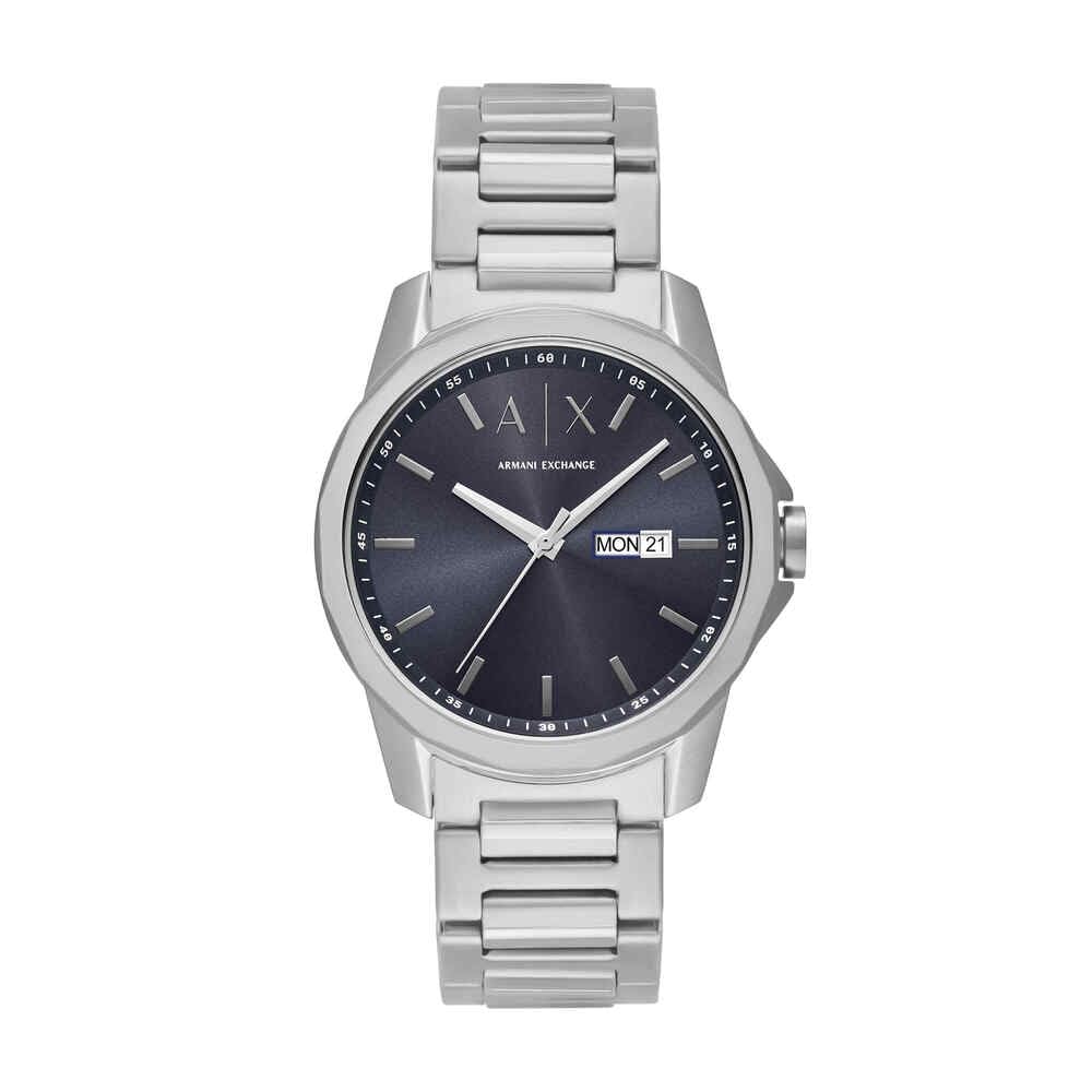 Armani Exchange Herrenuhr, Quarz-Dreizeiger-Datumwerk und 44mm Gehäusegröße mit Edelstahl- oder Lederarmband