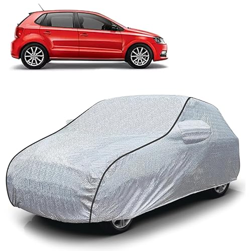 Image of Sulfar 100% Waterproof Car Body Cover Compatible with Mirror for Volkswagen Polo GT (Triple Stitched, Full Bottom Elastic, Magic Silver with Black Piping)