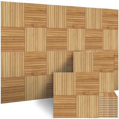 BUBOS 6 Pack Acoustic Wall Panels - High-Density Polyester Sound Absorbing Panels, Decorative Wood Print Treatment for Recording Studio & Home Office, Peel and Stick, 23.6" x 23.6"